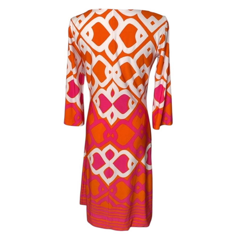 TAYLOR Geometric Fit & Flare Dress in Orange/Hot Pink/White Size 6 -- BEAUTIFUL - Picture 5 of 9
